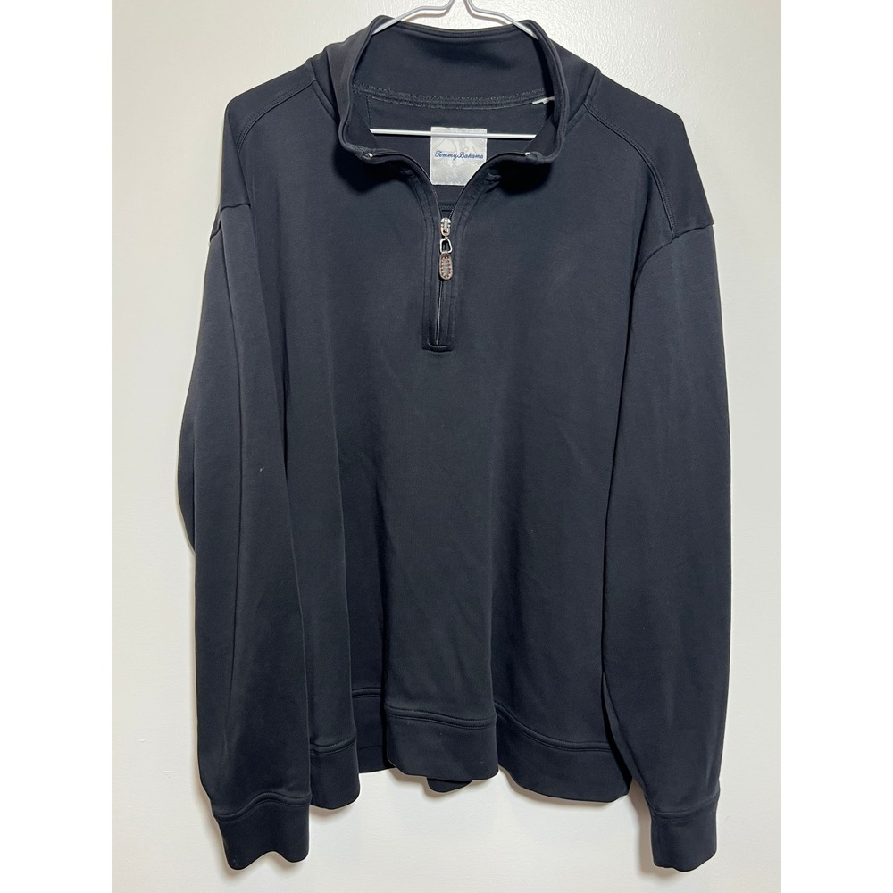Tommy Bahama Mens Quarter Zip Pullover Sweater Black Long Sleeve Mock Neck L
